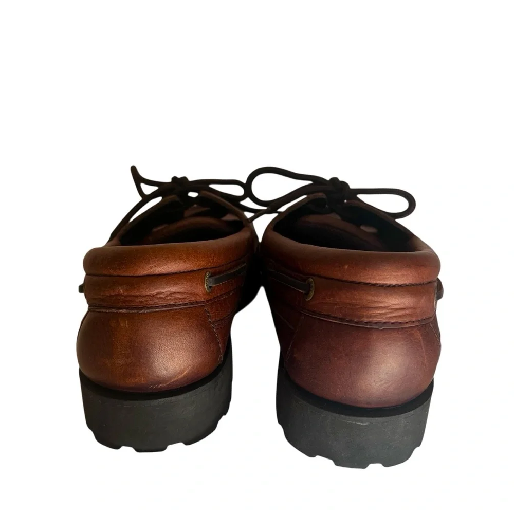 Stylish Brown Leather Boat Shoes by Hunter’s Bay Leather Collection. Size 8.5.